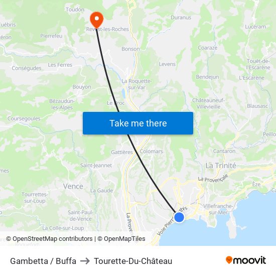 Gambetta / Buffa to Tourette-Du-Château map