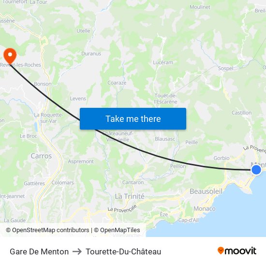 Gare De Menton to Tourette-Du-Château map