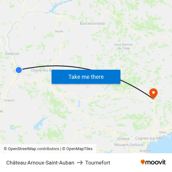 Château-Arnoux-Saint-Auban to Tournefort map