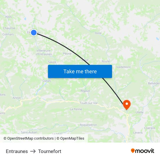 Entraunes to Tournefort map