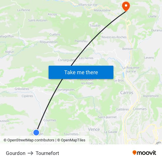 Gourdon to Tournefort map