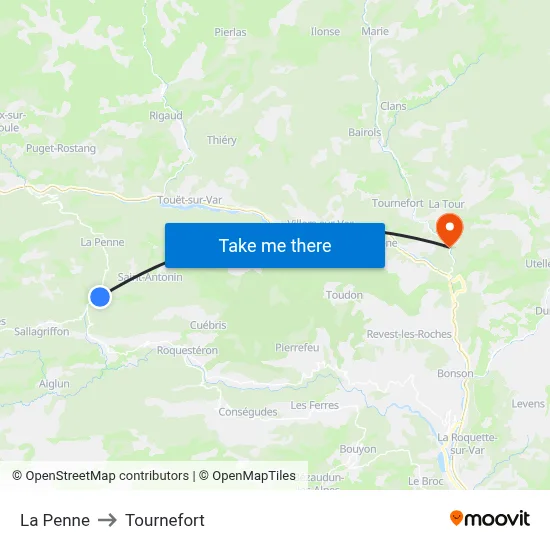 La Penne to Tournefort map