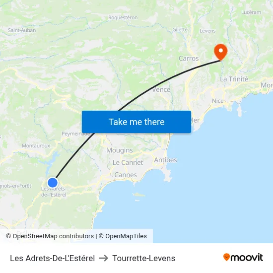 Les Adrets-De-L'Estérel to Tourrette-Levens map