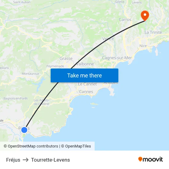 Fréjus to Tourrette-Levens map