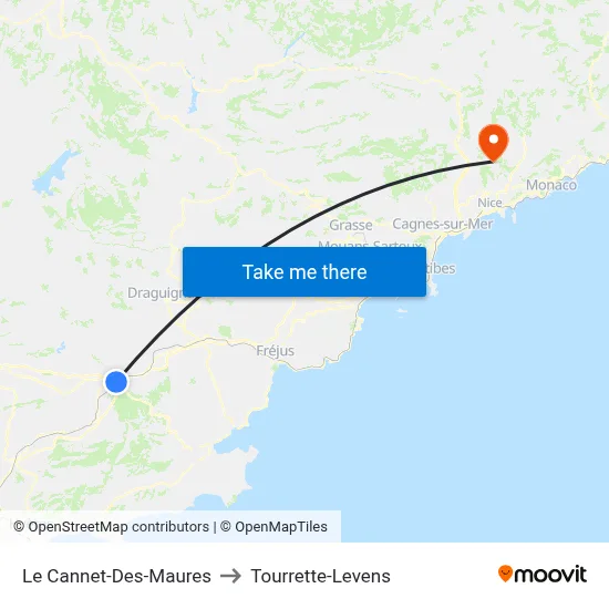 Le Cannet-Des-Maures to Tourrette-Levens map