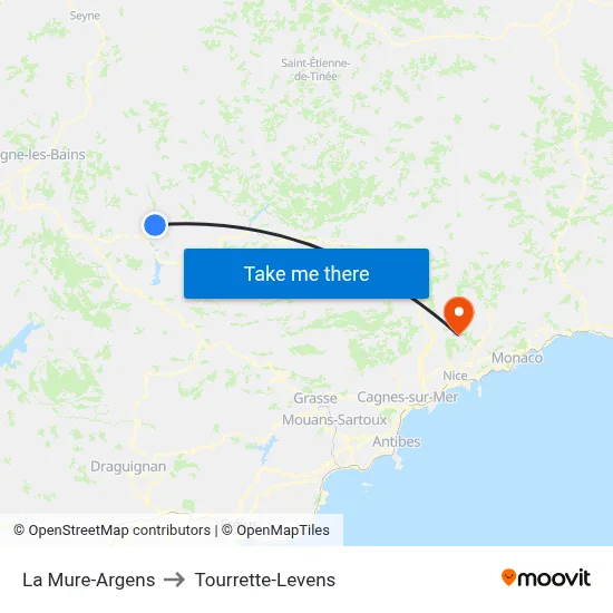 La Mure-Argens to Tourrette-Levens map