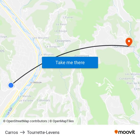 Carros to Tourrette-Levens map
