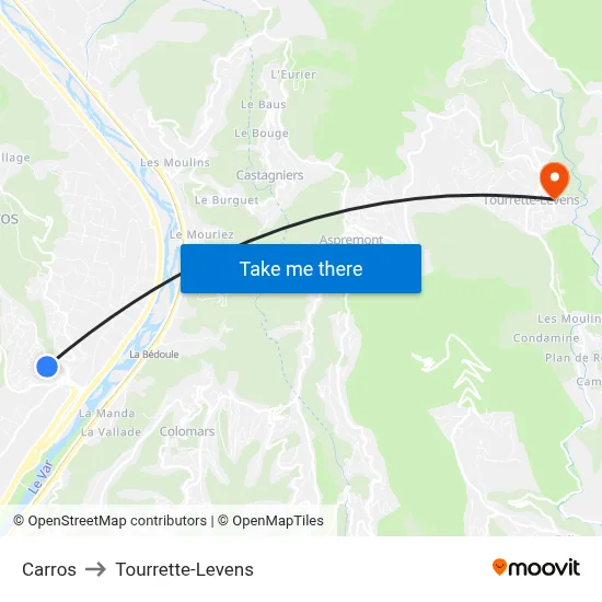 Carros to Tourrette-Levens map