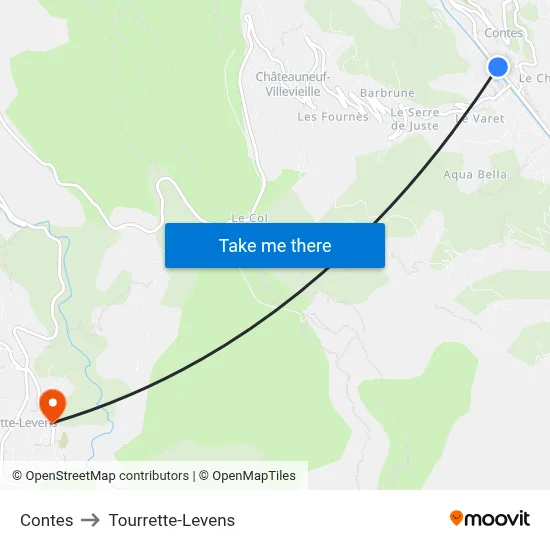 Contes to Tourrette-Levens map