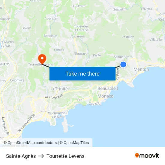 Sainte-Agnès to Tourrette-Levens map