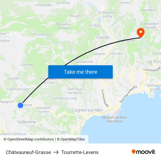 Châteauneuf-Grasse to Tourrette-Levens map