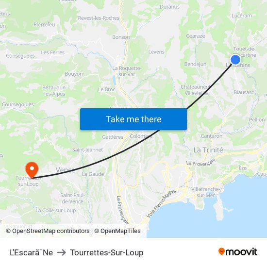 L'Escarã¨Ne to Tourrettes-Sur-Loup map