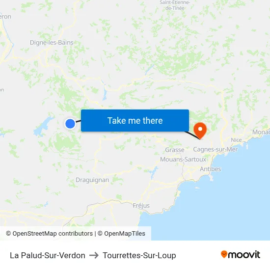 La Palud-Sur-Verdon to Tourrettes-Sur-Loup map