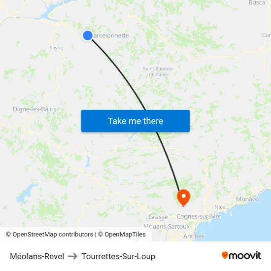 Méolans-Revel to Tourrettes-Sur-Loup map