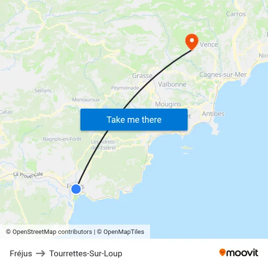 Fréjus to Tourrettes-Sur-Loup map