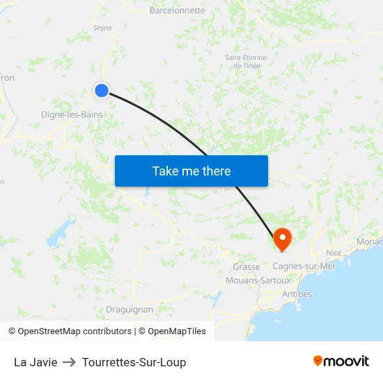 La Javie to Tourrettes-Sur-Loup map