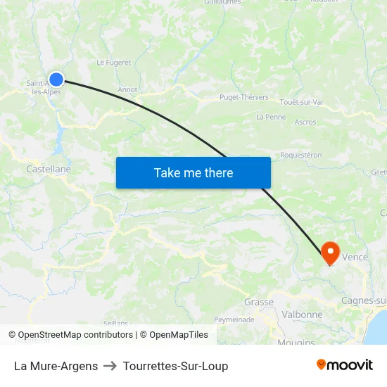 La Mure-Argens to Tourrettes-Sur-Loup map