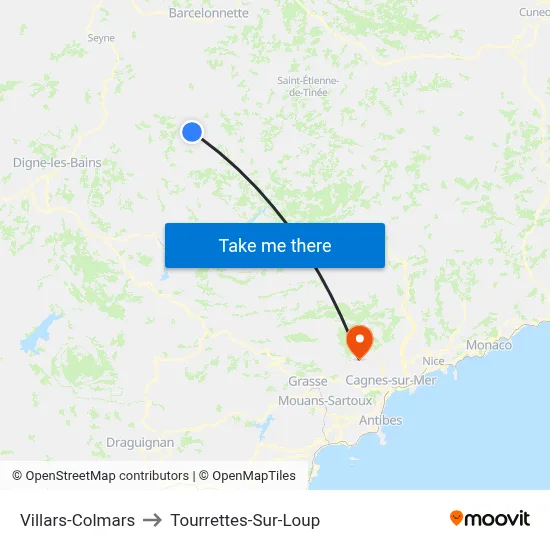 Villars-Colmars to Tourrettes-Sur-Loup map