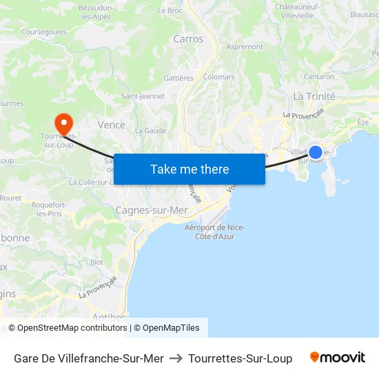 Gare De Villefranche-Sur-Mer to Tourrettes-Sur-Loup map