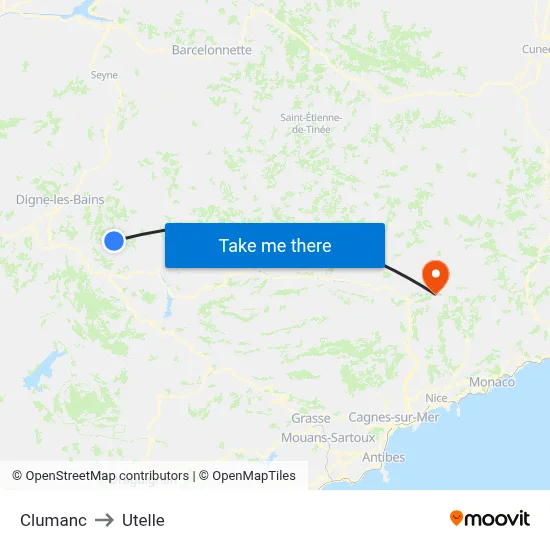Clumanc to Utelle map