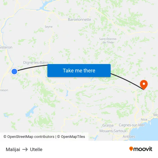 Malijai to Utelle map