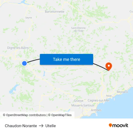 Chaudon-Norante to Utelle map