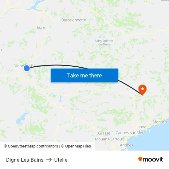 Digne-Les-Bains to Utelle map