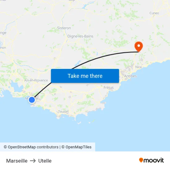Marseille to Utelle map