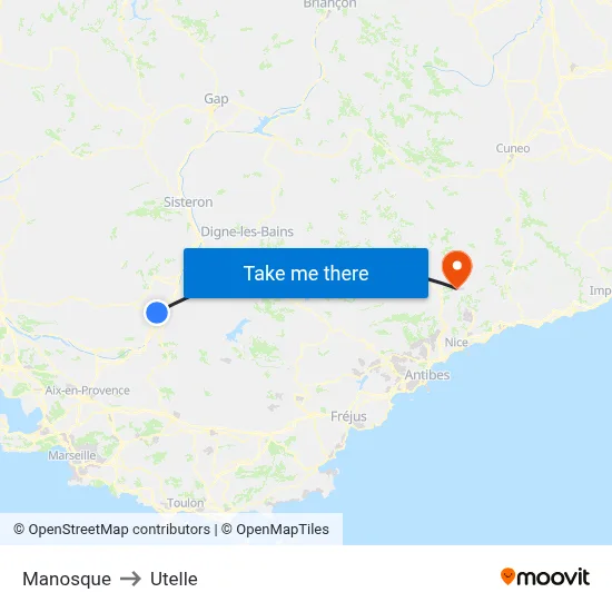 Manosque to Utelle map