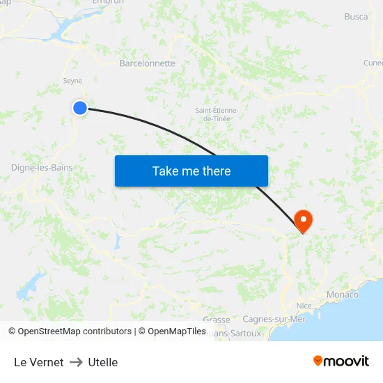 Le Vernet to Utelle map