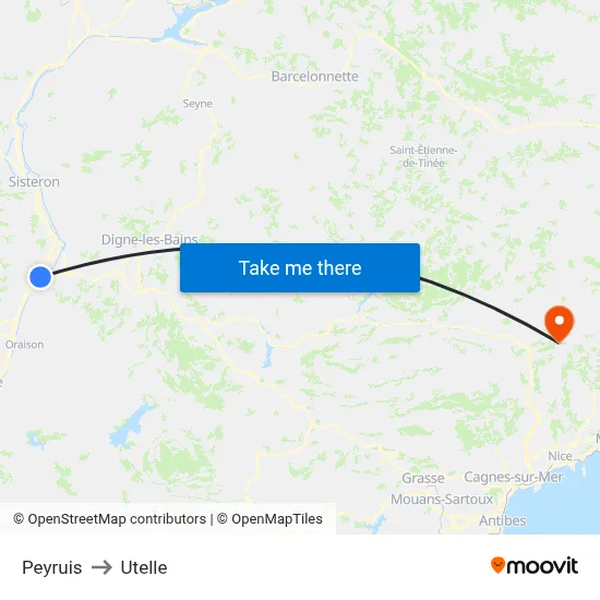 Peyruis to Utelle map