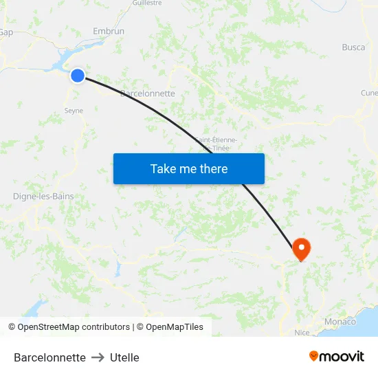 Barcelonnette to Utelle map
