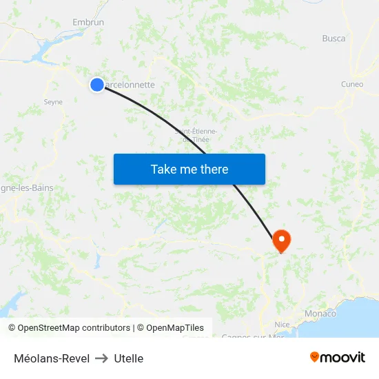 Méolans-Revel to Utelle map