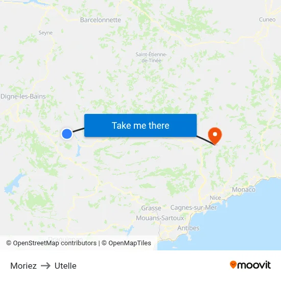 Moriez to Utelle map