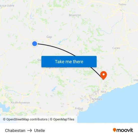 Chabestan to Utelle map