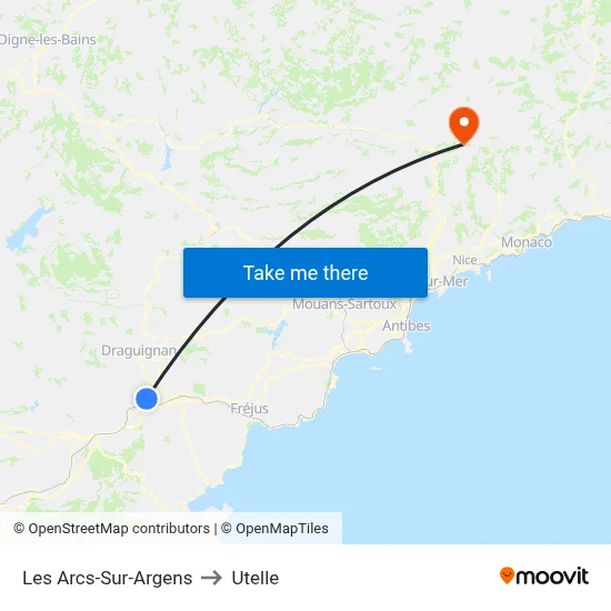 Les Arcs-Sur-Argens to Utelle map