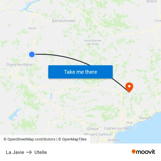 La Javie to Utelle map