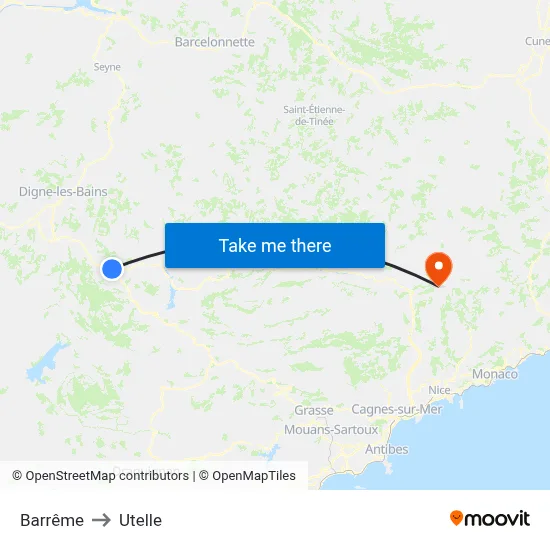 Barrême to Utelle map