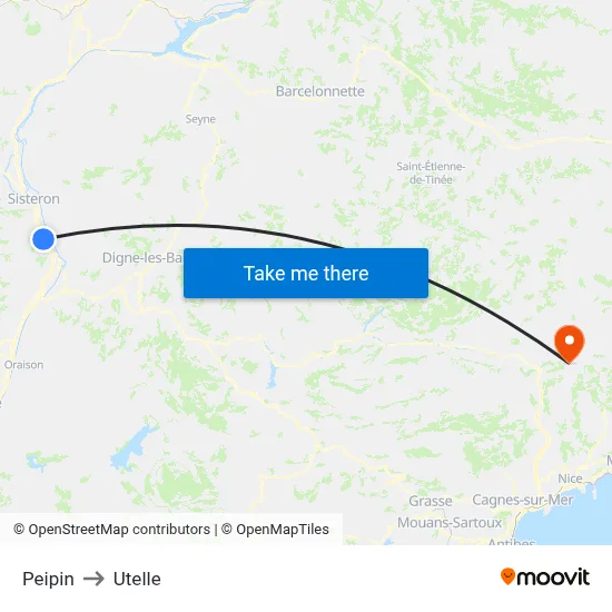 Peipin to Utelle map