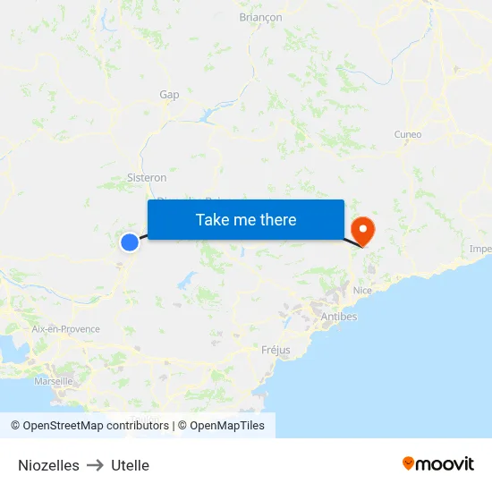 Niozelles to Utelle map