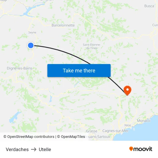 Verdaches to Utelle map