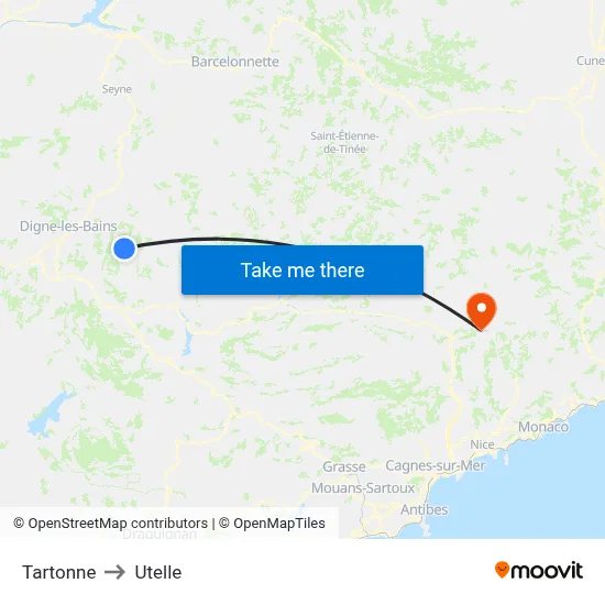 Tartonne to Utelle map