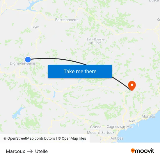Marcoux to Utelle map