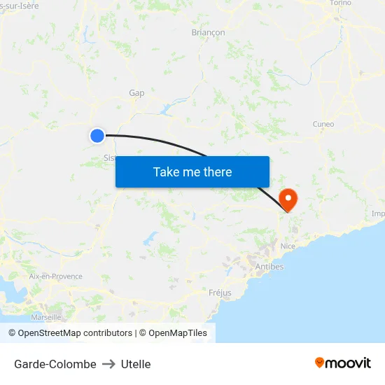 Garde-Colombe to Utelle map