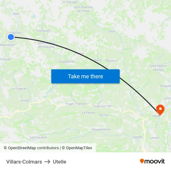 Villars-Colmars to Utelle map
