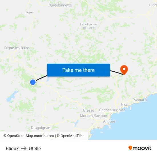 Blieux to Utelle map