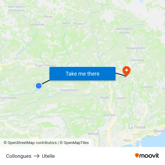 Collongues to Utelle map