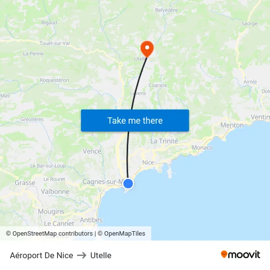 Aéroport De Nice to Utelle map