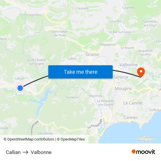 Callian to Valbonne map
