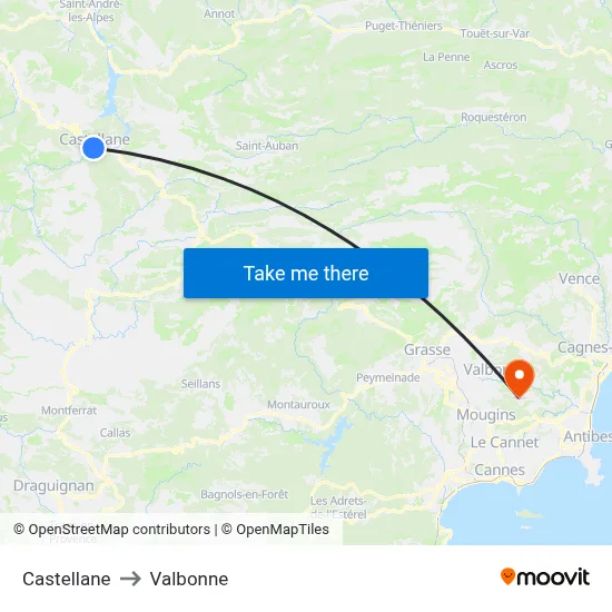 Castellane to Valbonne map